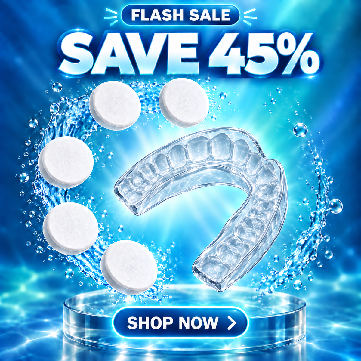 NG-IMPRESSIONS-V2-0 Night guard kit sale with anatomically molded transparent guard and five cleaning tablets
