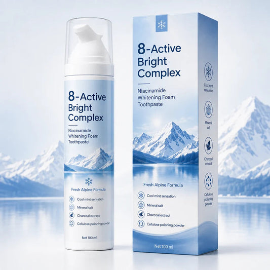 Nuvareliq niacinamide foaming toothpaste bottle and retail box