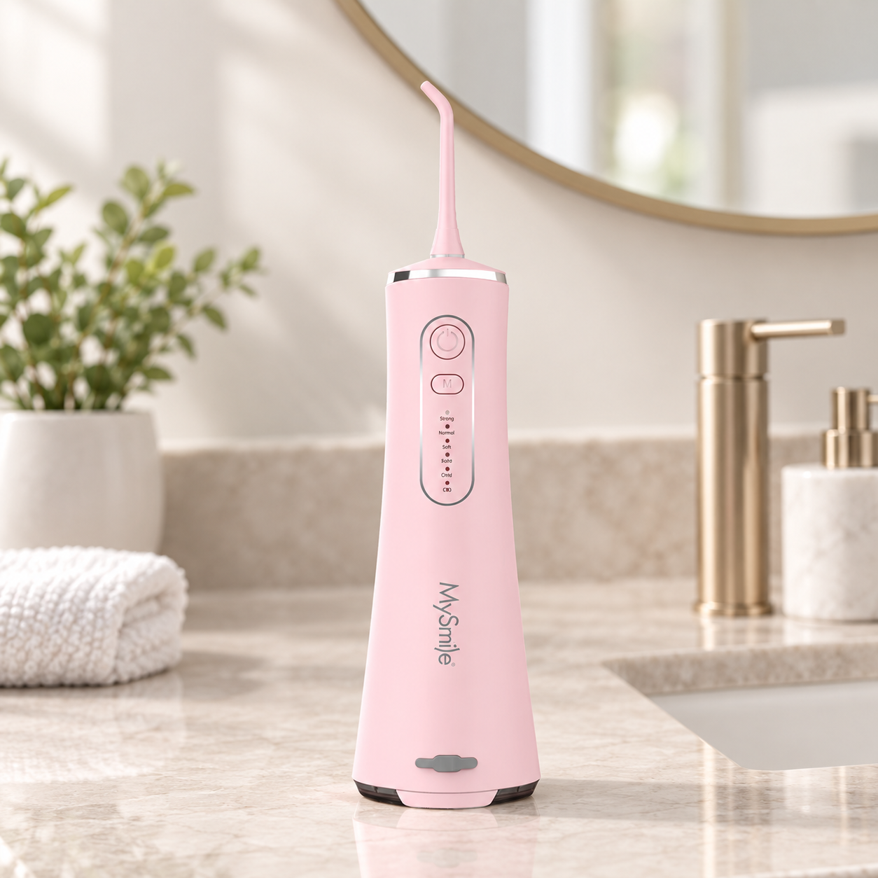 LP211 Pink water flosser bathroom lifestyle illustration