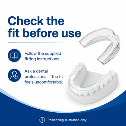 Educational guide showing how a night guard sits over the teeth