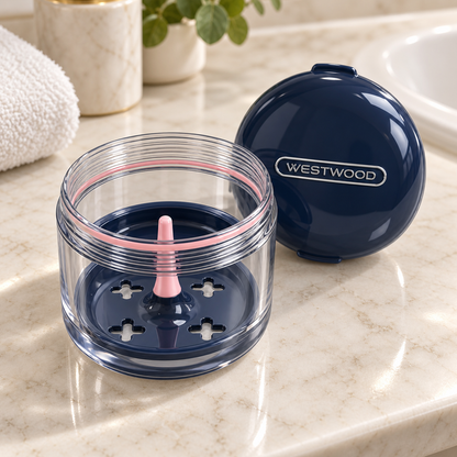 Open Gemstone Blue soaking case showing removable perforated tray