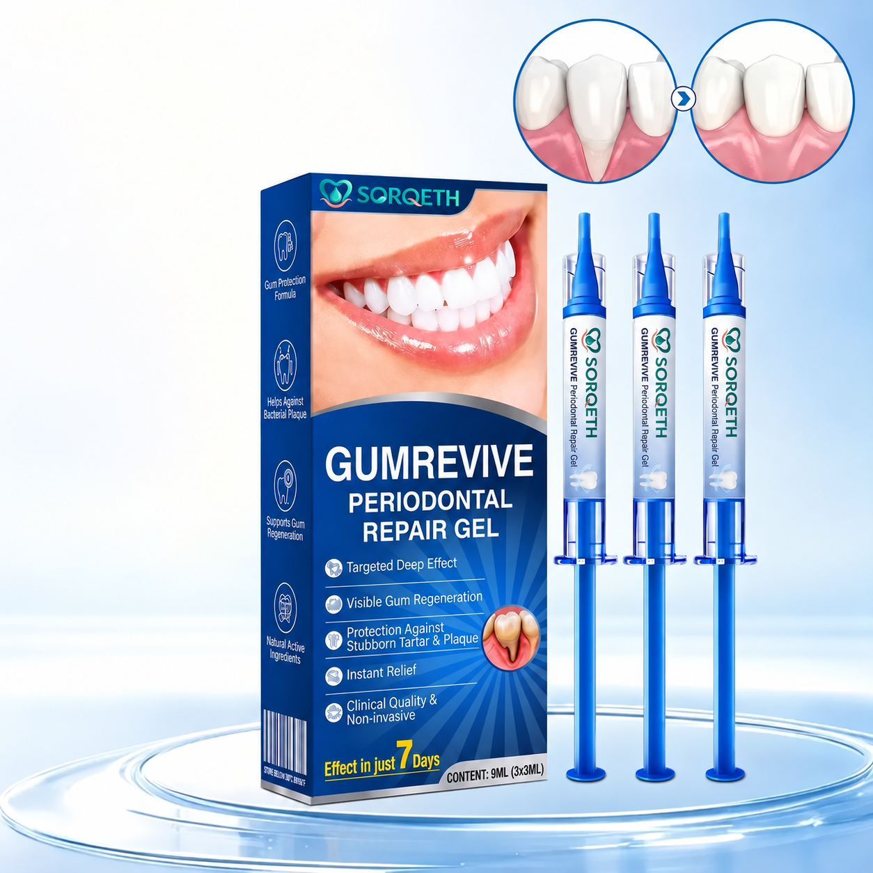 Sorqeth GumRevive Periodontal Repair Gel with three applicators