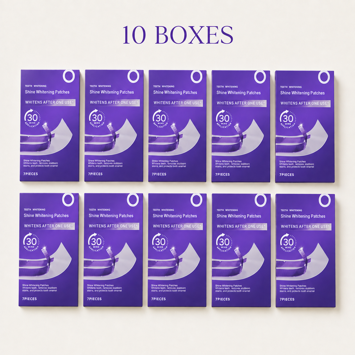 10 boxes of Oralhoe Shine Whitening Patches, 7 pieces per box