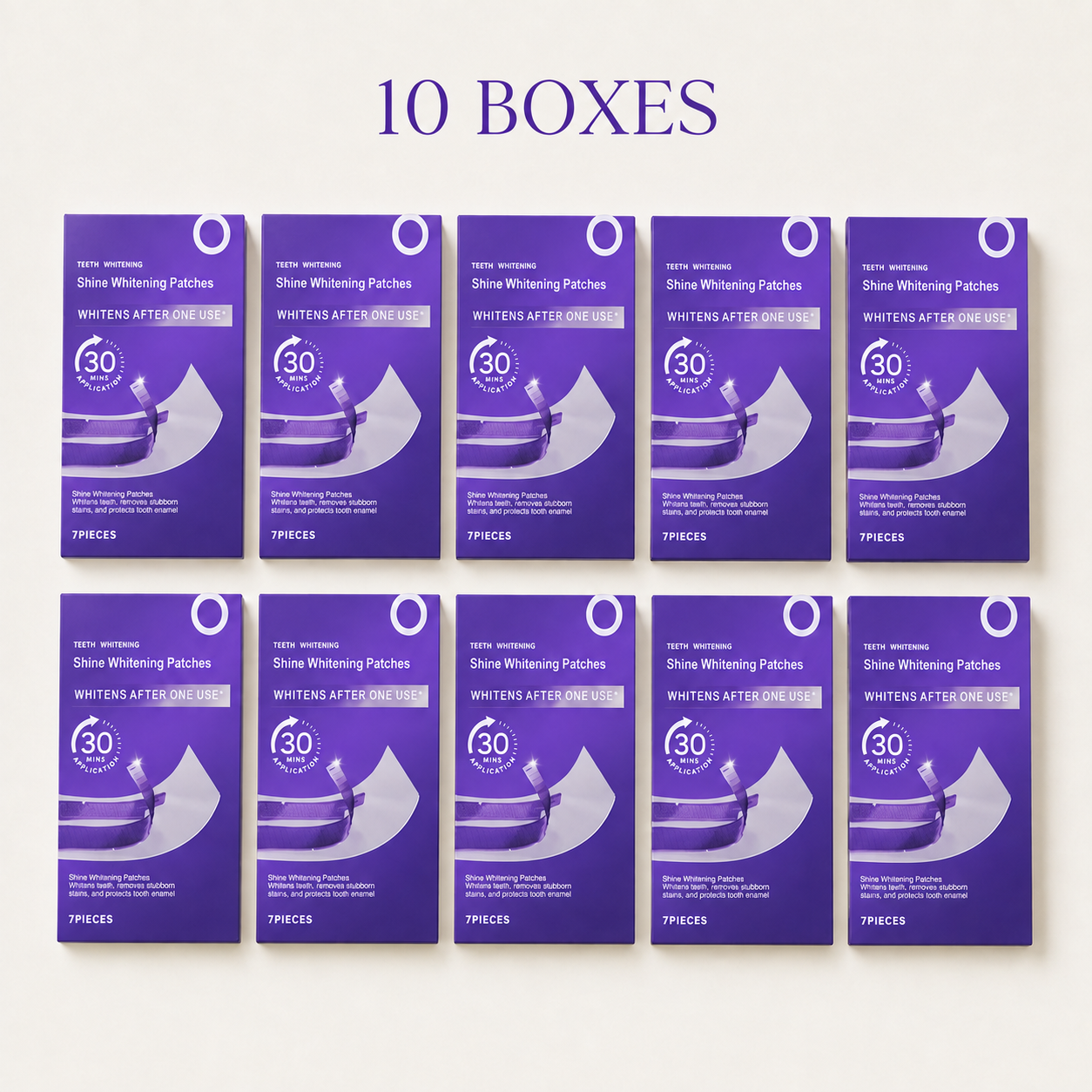 10 boxes of Oralhoe Shine Whitening Patches, 7 pieces per box
