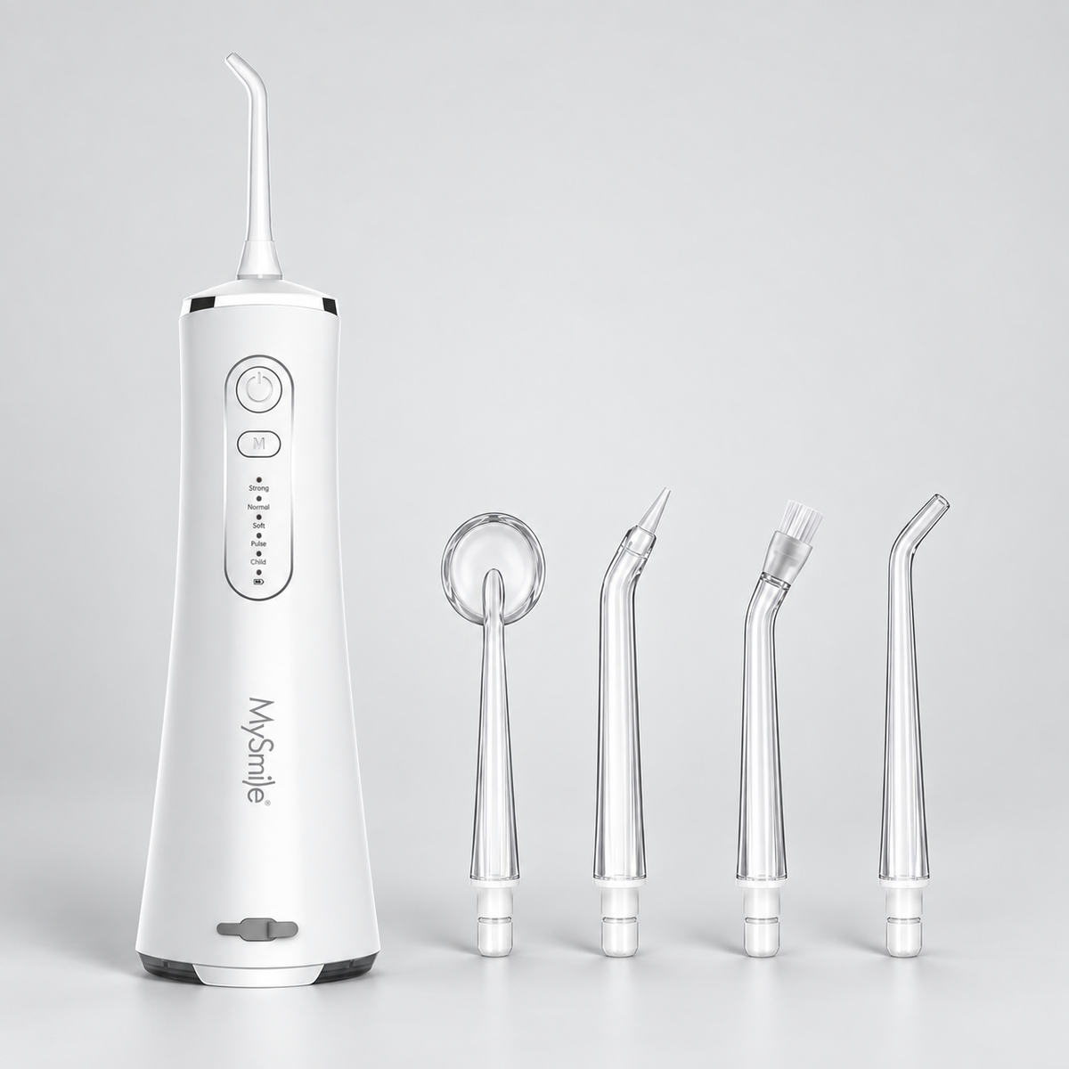 LP211 White cordless water flosser with four matching replacement tips