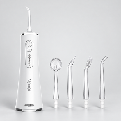 LP211 White cordless water flosser with four matching replacement tips